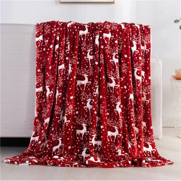 Velvet Touch Ultra Plush Christmas‎ Fleece Throw, 50x60, Reindeer & Stars Print - Picture 1 of 7